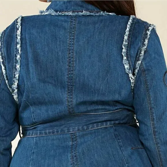 L'Atiste Plus Size Dress Frayed Trim Denim - Picture 9 of 11